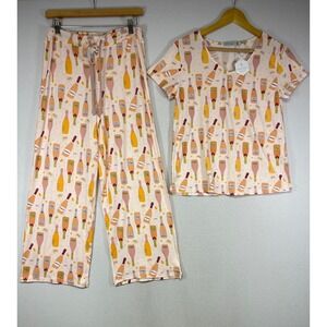 Novelty Champagne Amanda Blu Womens Small Peach Pajama Set Champagne Dreams NEW